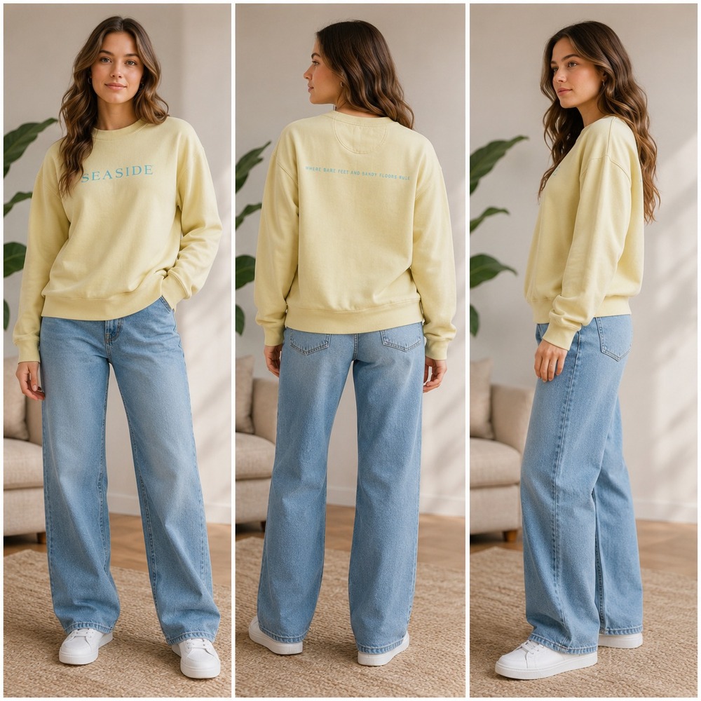 The Seaside Style Crewneck Sweatshirt Womens XL Butter Yellow Modern USA Made